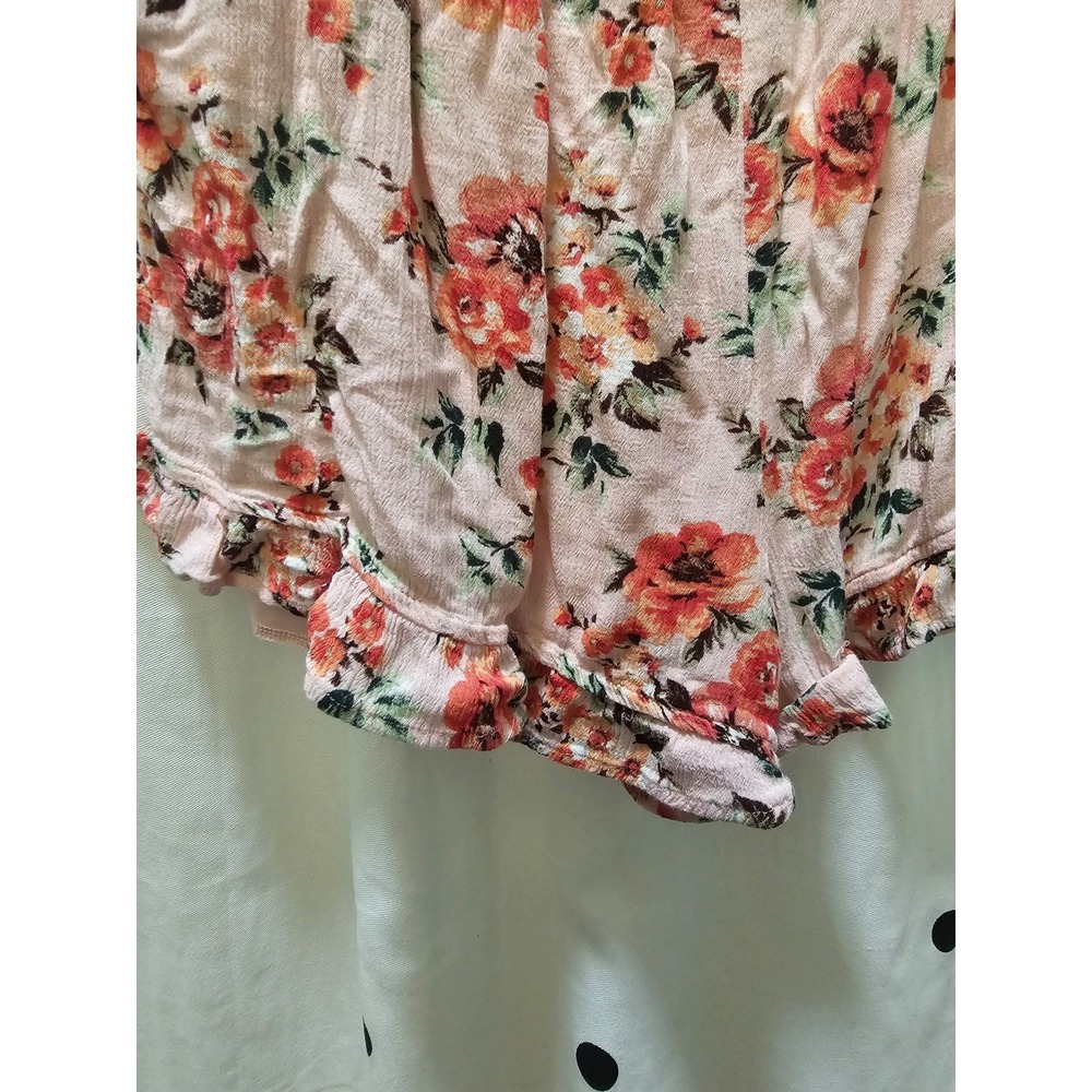 Y2K Bongo pink floral smocked ruffle romper XL gauze short sleeve off shoulder - Picture 5 of 11